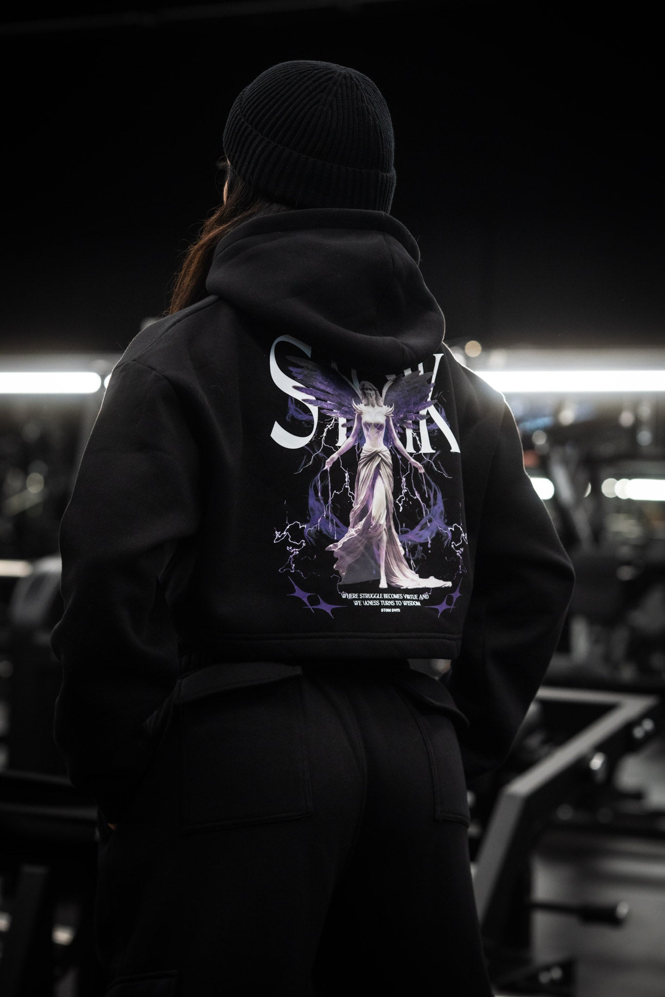 Stoik Women's Oversize Cropped Hoodie, Black