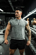 Stoik Gym Cropped Cap Sleeve Tee, Vintage Washed Grey